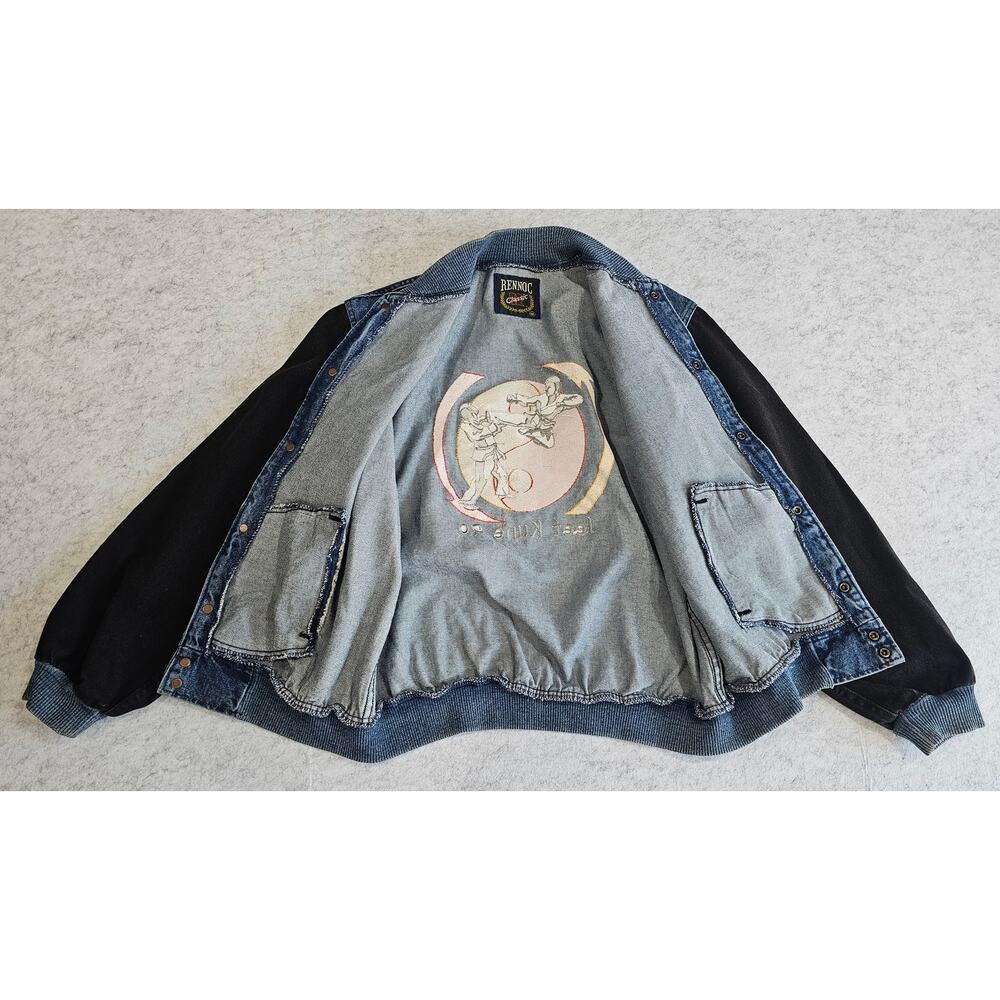 Vintage Rennoc Classic Varsity Denim Jean Jacket Jeet Kune Do, Mens Sz M - Picture 6 of 9